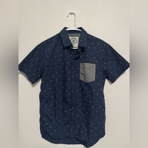 Navy Blue Patterned Men's Shirt with Gray Pocket